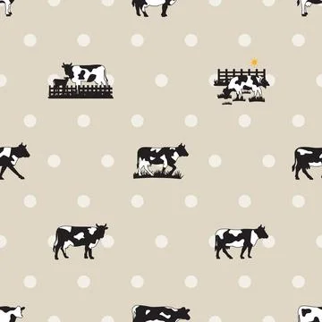 Seamless repeating pattern with cute cows 스톡 일러스트