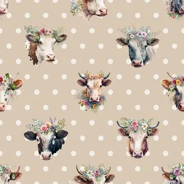 Seamless repeating pattern with cute cows Stock Illustration