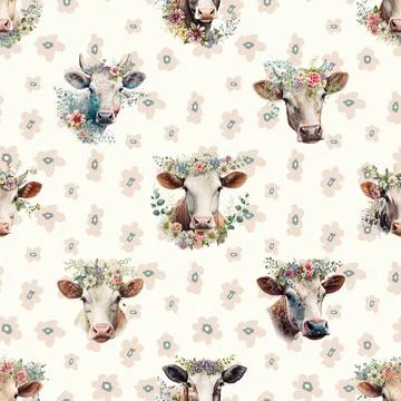 Seamless repeating pattern with cute cows Stock Illustration