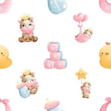 Seamless repeating pattern with cute cows Stock Illustration