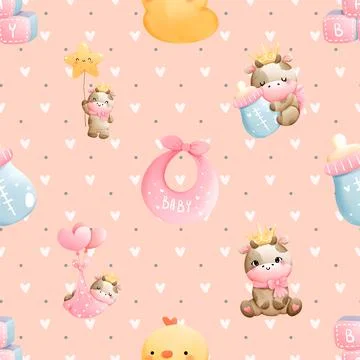 Seamless repeating pattern with cute cows Stock Illustration