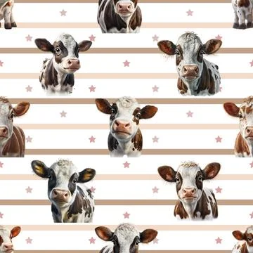 Seamless repeating pattern with cute cows Stock Illustration