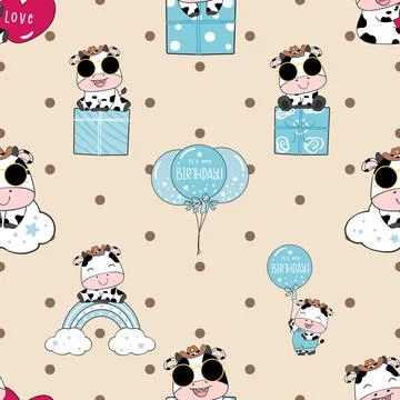 Seamless repeating pattern with cute cows Stock Illustration