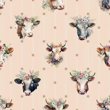 Seamless repeating pattern with cute cows Stock Illustration