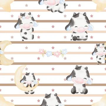Seamless repeating pattern with cute cows Stock Illustration