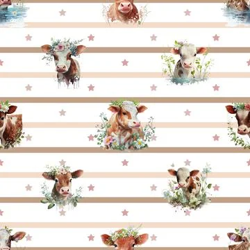 Seamless repeating pattern with cute cows Stock Illustration