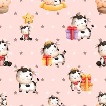 Seamless repeating pattern with cute cows Stock Illustration