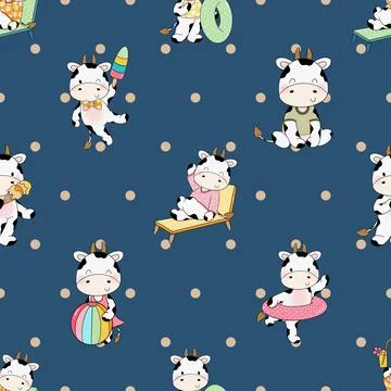 Seamless repeating pattern with cute cows Stock Illustration