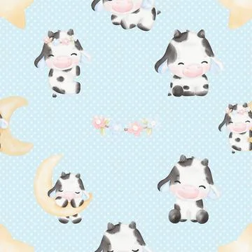 Seamless repeating pattern with cute cows Stock Illustration