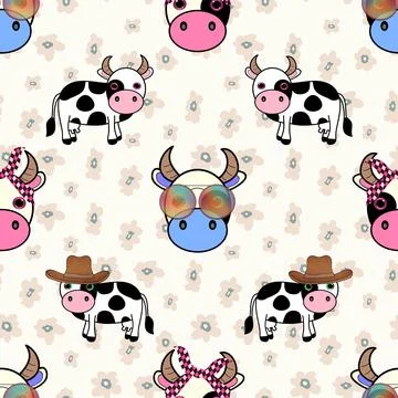 Seamless repeating pattern with cute cows Stock Illustration