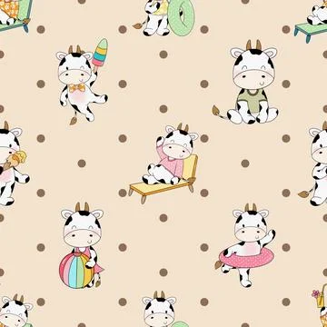 Seamless repeating pattern with cute cows Stock Illustration