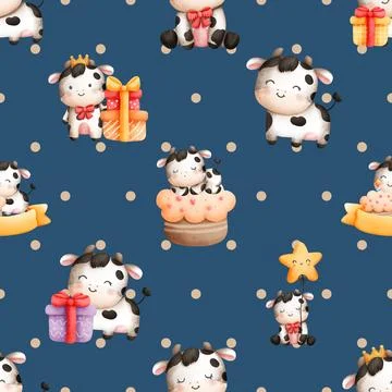 Seamless repeating pattern with cute cows Stock Illustration
