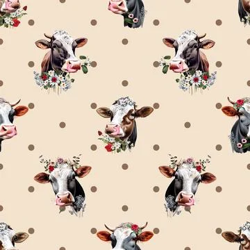 Seamless repeating pattern with cute cows Illustrazione stock