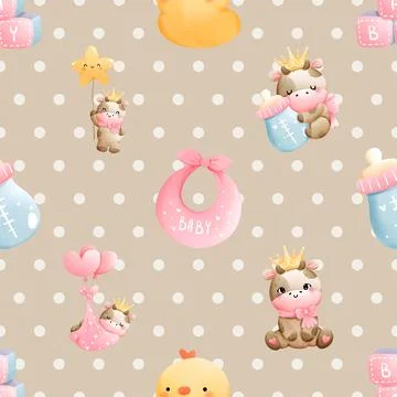 Seamless repeating pattern with cute cows Stock Illustration