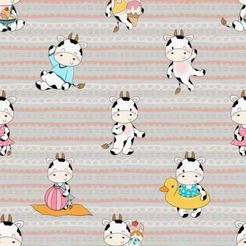 Seamless repeating pattern with cute cows Stock Illustration