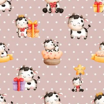 Seamless repeating pattern with cute cows Stock Illustration