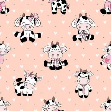 Seamless repeating pattern with cute cows Stock Illustration