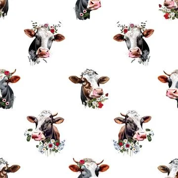 Seamless repeating pattern with cute cows Stock Illustration