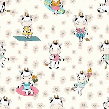 Seamless repeating pattern with cute cows Illustrazione stock