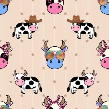 Seamless repeating pattern with cute cows Stock Illustration