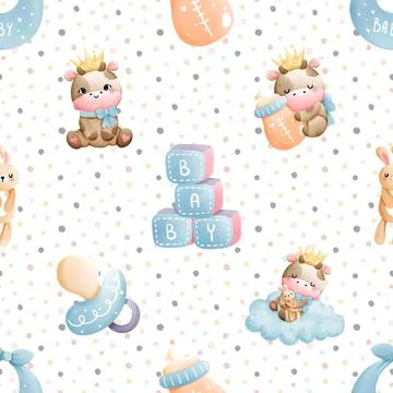 Seamless repeating pattern with cute cows Stock Illustration