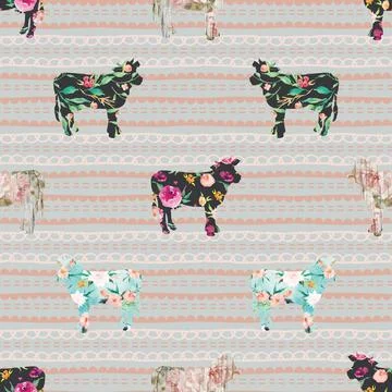 Seamless repeating pattern with cute cows Stock Illustration