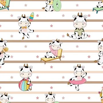 Seamless repeating pattern with cute cows Stock Illustration