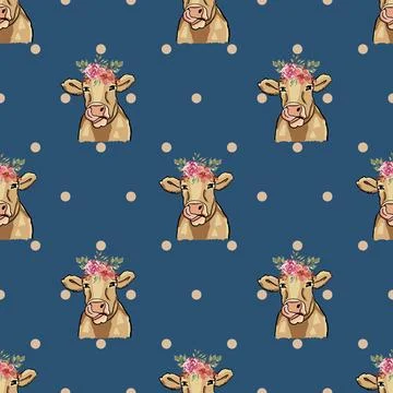 Seamless repeating pattern with cute cows Stock Illustration