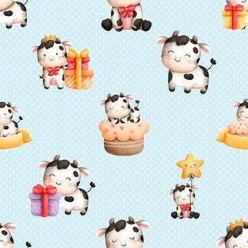 Seamless repeating pattern with cute cows Stock Illustration