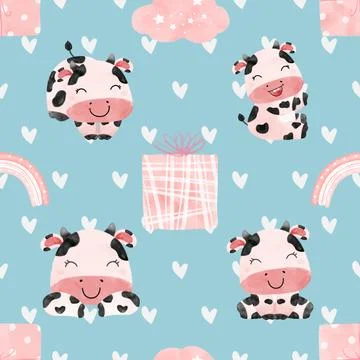 Seamless repeating pattern with cute cows Stock Illustration