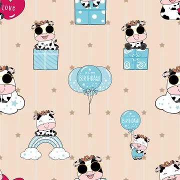 Seamless repeating pattern with cute cows Illustrazione stock