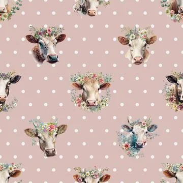 Seamless repeating pattern with cute cows Stock Illustration
