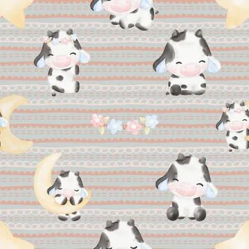 Seamless repeating pattern with cute cows Stock Illustration