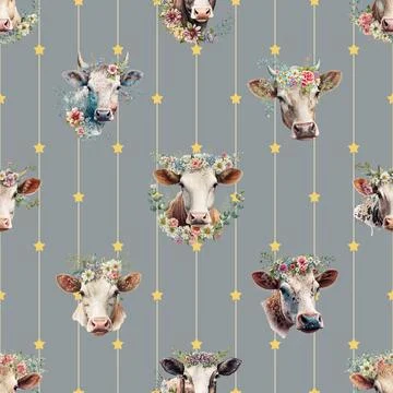 Seamless repeating pattern with cute cows Illustrazione stock