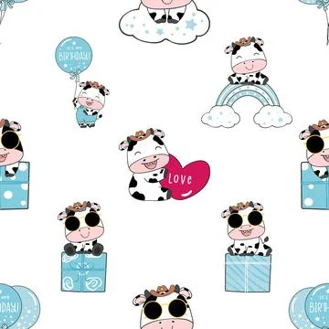 Seamless repeating pattern with cute cows Stock Illustration