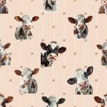 Seamless repeating pattern with cute cows Stock Illustration