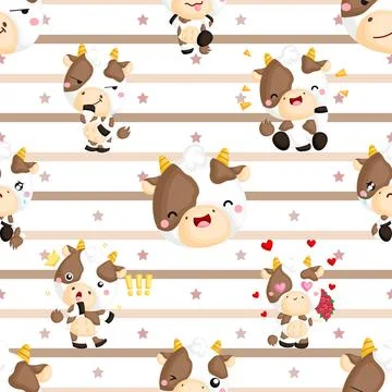 Seamless repeating pattern with cute cows Stock Illustration