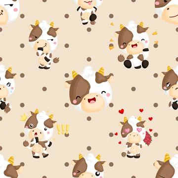 Seamless repeating pattern with cute cows Stock Illustration