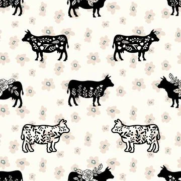 Seamless repeating pattern with cute cows Stock Illustration