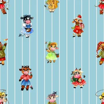 Seamless repeating pattern with cute cows Stock Illustration