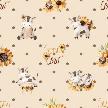 Seamless repeating pattern with cute cows Stock Illustration