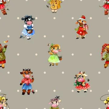 Seamless repeating pattern with cute cows Stock Illustration