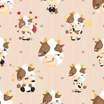 Seamless repeating pattern with cute cows Stock Illustration
