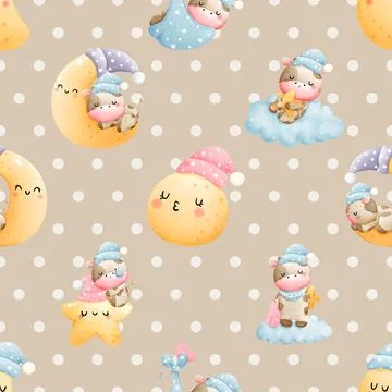 Seamless repeating pattern with cute cows Stock Illustration