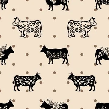 Seamless repeating pattern with cute cows Stock Illustration