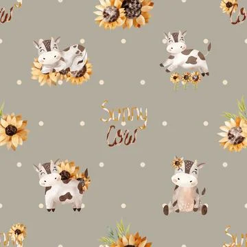 Seamless repeating pattern with cute cows Stock Illustration