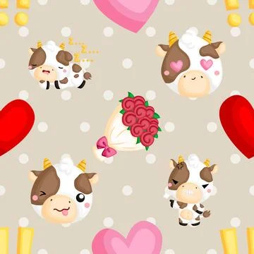 Seamless repeating pattern with cute cows Stock Illustration