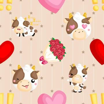 Seamless repeating pattern with cute cows Stock Illustration