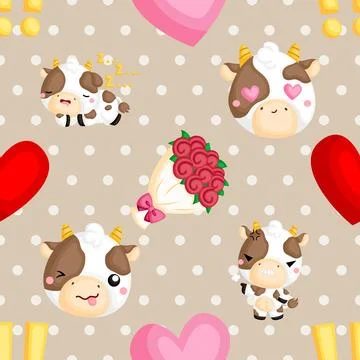 Seamless repeating pattern with cute cows Stock Illustration