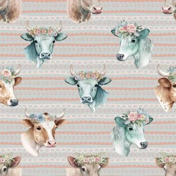 Seamless repeating pattern with cute cows Stock Illustration